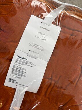Crate & Barrel Juliet Queen Quilt Comforter Crushed Velvet Desert Burnt Orange